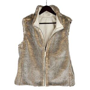 Vintage Gap Women's XL Vintage Reversible Zip Vest Faux Fur & Cotton Blend